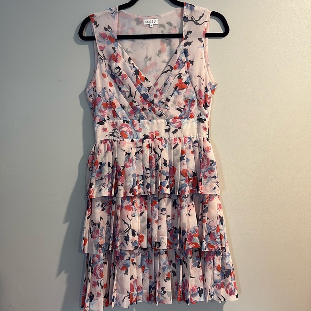 Claudie Pierlot Pink Floral Ruffle Tier VNeck Dress